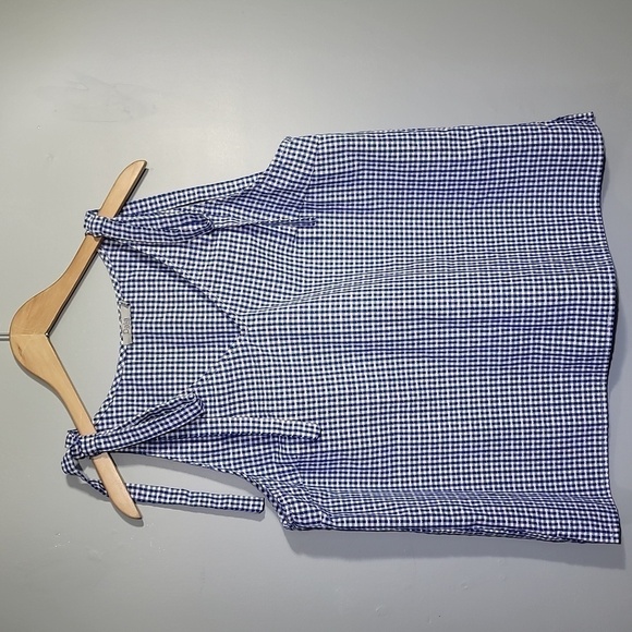DALIA Gingham Blue/White Tie Sleeveless V-Neck Top - Picture 1 of 9